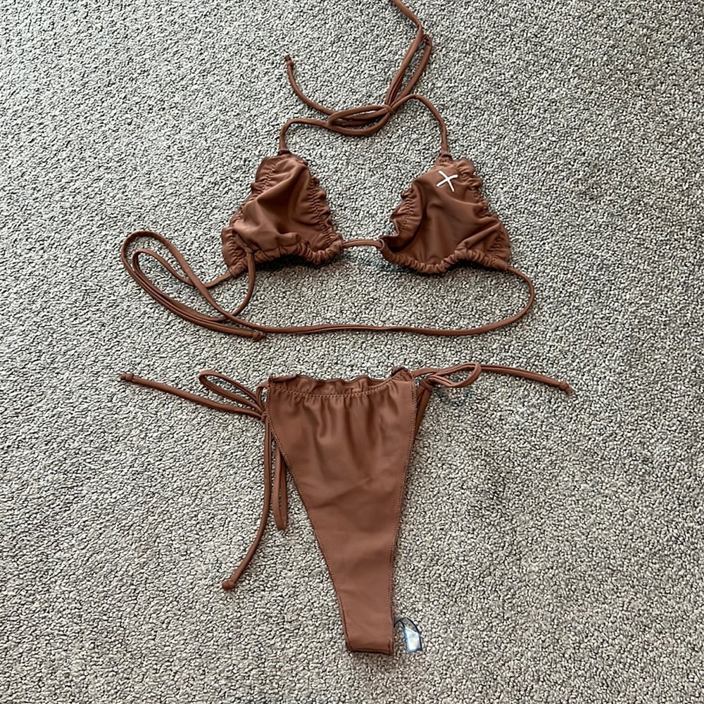 Boutine LA Brown String Triangle Bikini Set